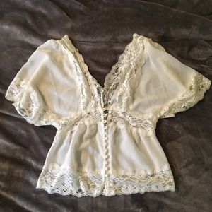 SOLD - FOREVER 21 | White Lace Button Top